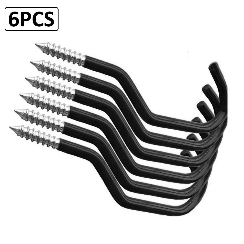 Heavy Duty Bicycle Wall Mounted Screw-in Utility Holder Bike Storage Hooks Wall Mount Steel Garage Hook Bicycle Bike Accessories: Black 6pcs