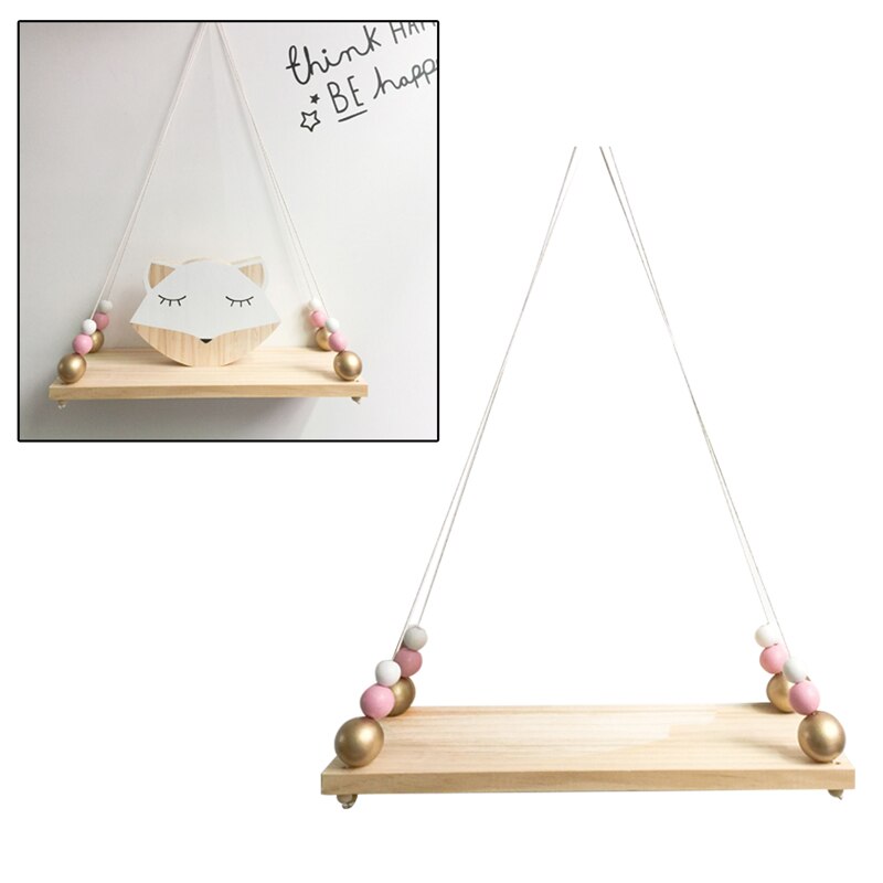 Bedroom Decoration Wall Hanging Ornaments Tassel Beads Pendant Wooden Board Storage Shelf Rack Photo Props Child Kid Room Home