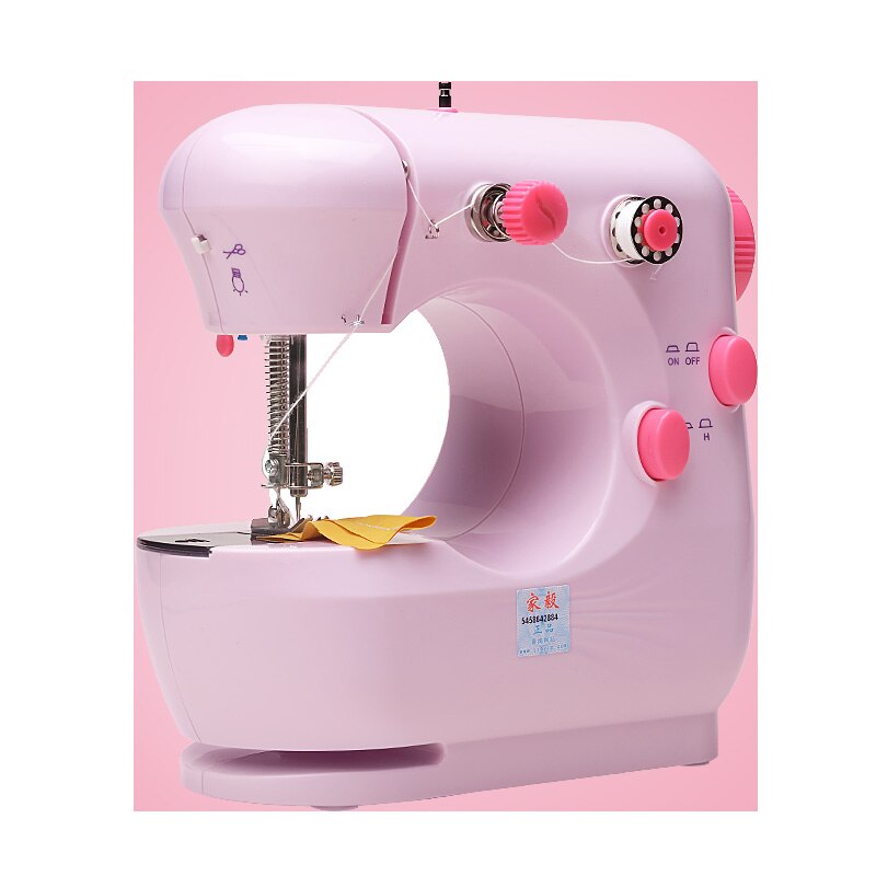 220V EU Plug Multifunctional Electric Mini Sewing Machine With Light And English Manual For Household DIY Apparel Fabric Sewing: Pink