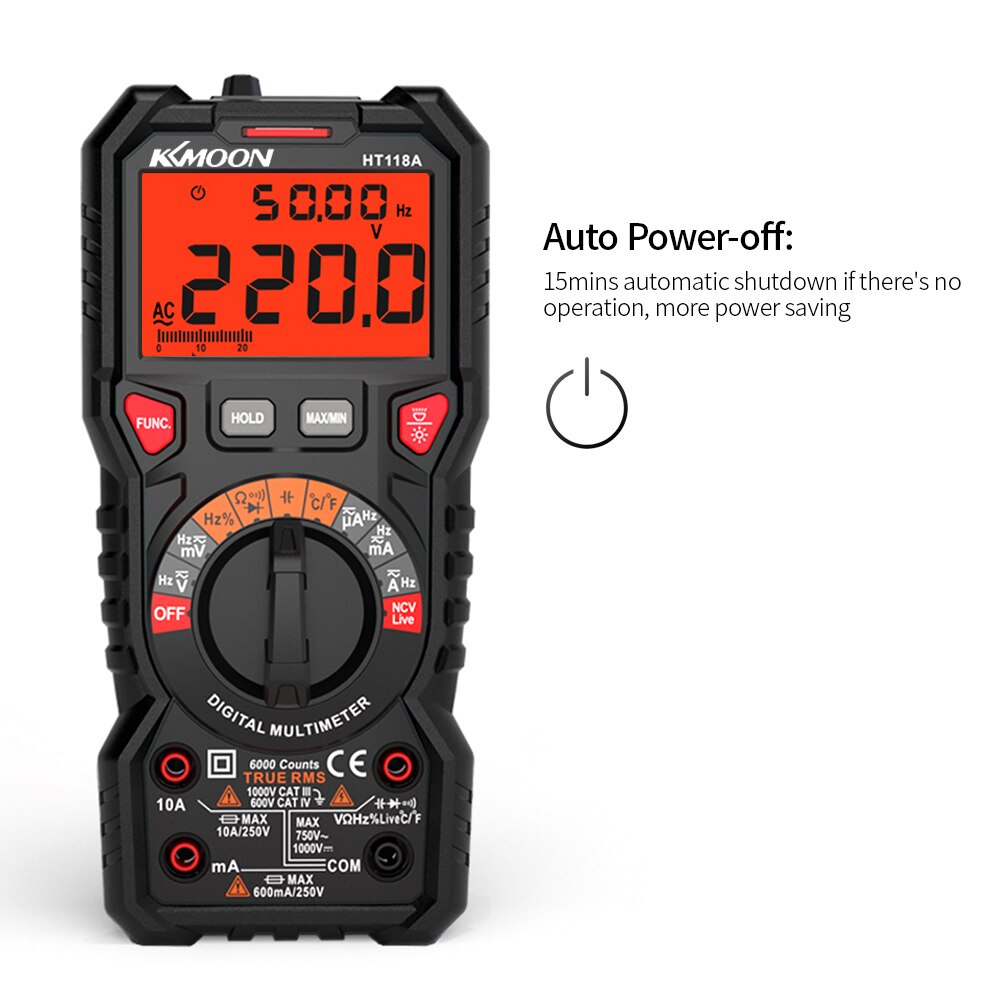 HT118A Digital Multimeter Auto Range Multi-meter 6000 Counts True RMS Measuring Capacitance with LCD Backlight Flashlight