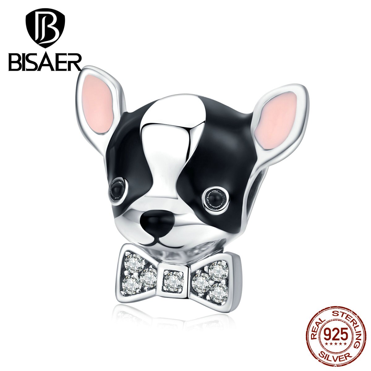 Dog Charms BISAER 925 Sterling Silver Black White Enamel Chihuahua Beads Charms fit for Bracelets Silver 925 Original Jewelry