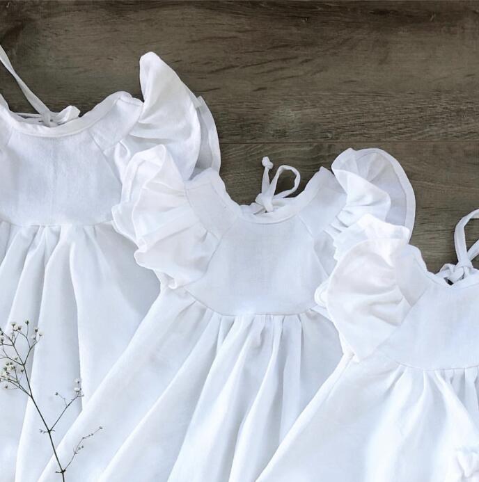 Ins Europa y América, blusa para niños y niñas, vestido de princesa de lino con volantes, ropa de verano a la: Blanco / 12 meses