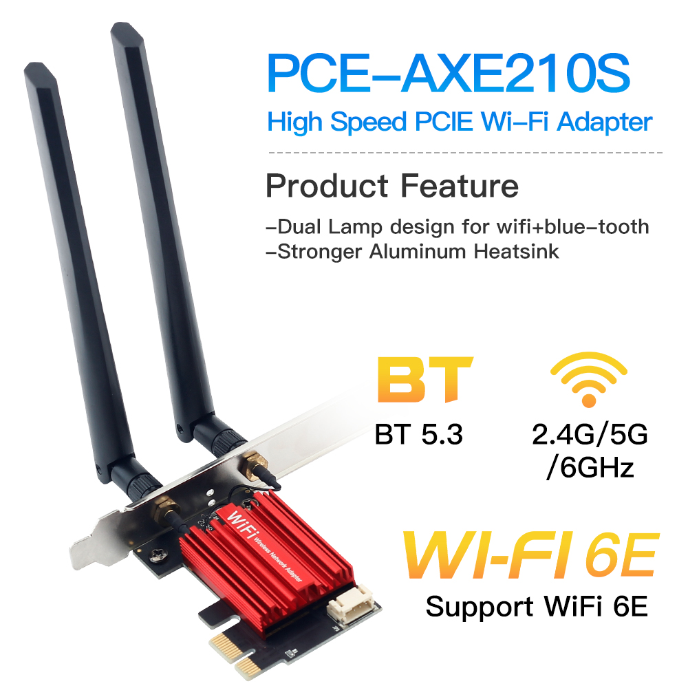 Fenvi-Adaptador Tri-Band Sem Fio, Wi-Fi 6E, AX210, PCI-E, 2.4G, 5G, 6Ghz, Compatível com BT 5.3, 802.11AX, Cartão de Rede Wi-Fi para PC, Win 10, 11