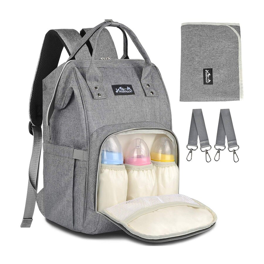 Viedouce thermal insulated school lunch bag travel usb diaper kid men women office lunch cooler box bag for women men kids lunch: Diaper bag grey