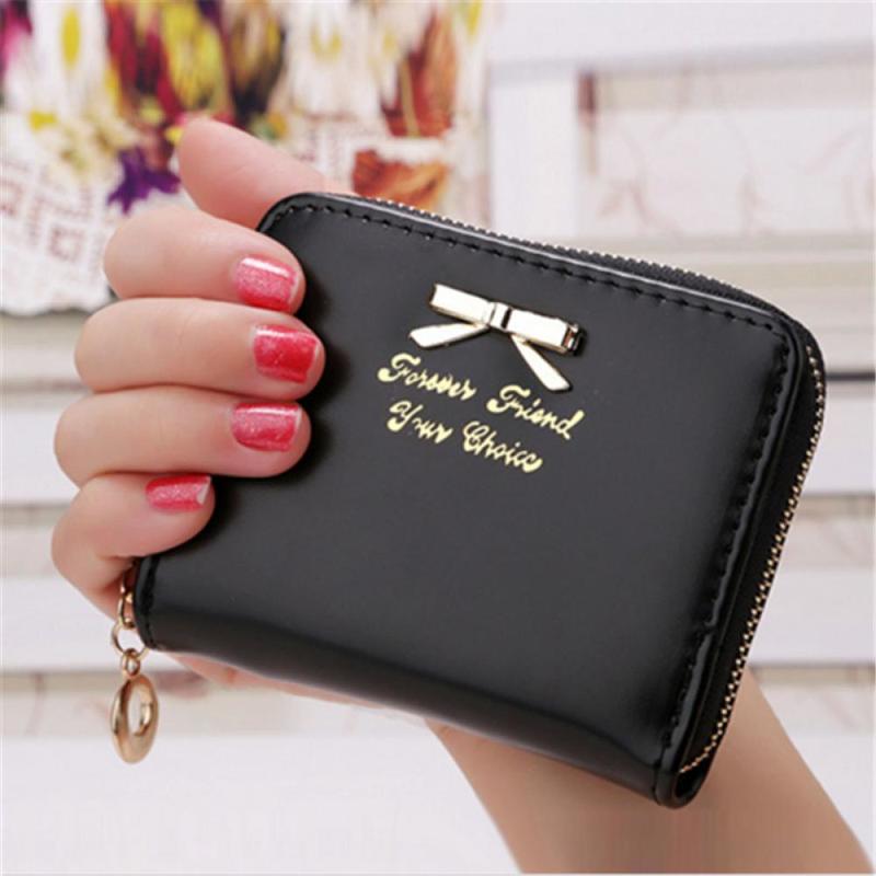 Dames leren mini portemonnee kaarthouder kleine rits portemonnee clutch handtas: Zwart