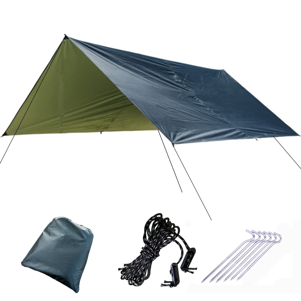 Hængekøje regnflue telt presenning 10 x 10 ft stor vandtæt camping tarp husly uv beskyttelse letvægts ripstop nylon picnicmåtte: Sort