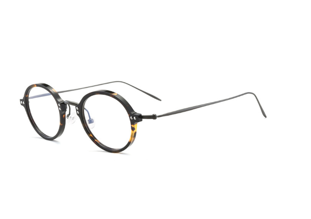 Montura de gafas de titanio redondas para hombre y mujer, lentes graduadas ópticas de japonés, gafas ultraligeras para Miopía: Tortoise-Grey