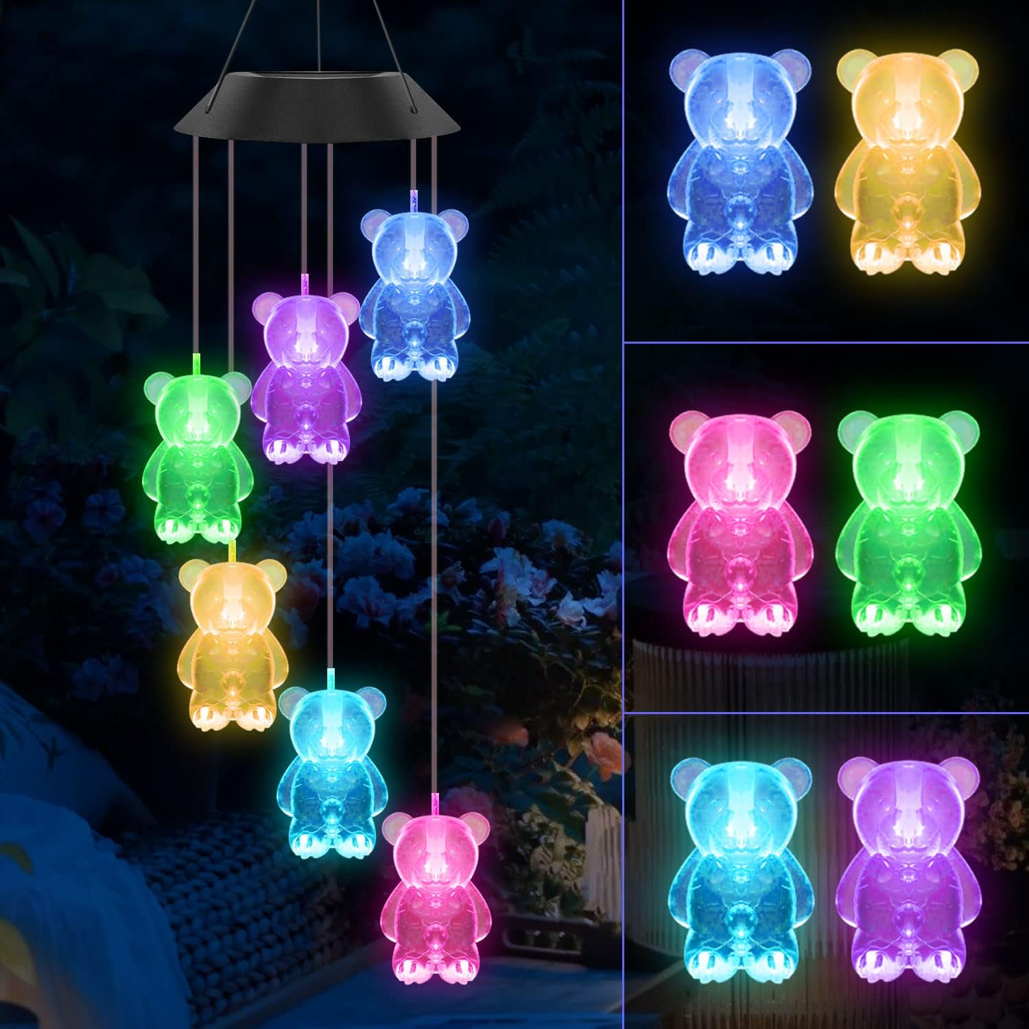 Luz solar dos sinos de vento do beija-flor, decoração exterior, decorações do quintal, sinos de vento memorial, luzes das decorações do dia das bruxas ao ar livre: Dourado