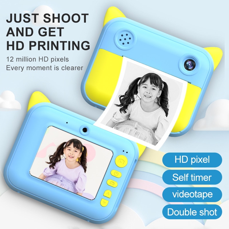 Children Instant Print Camera 2.4inch 1080P HD Digital Camera with 5 Rolls Thermal Photo Paper 32GB TF Card Kids Birthday