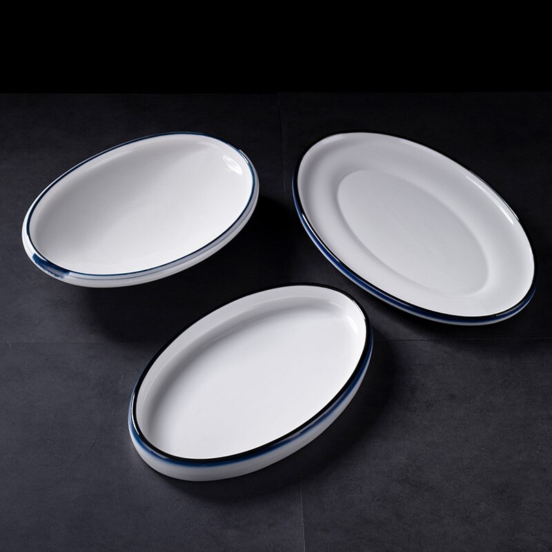 Fish Plate Oval Ceramic Plate Restaurant High Temperature Steamed Fish Plate (large Quantity and Price Can Be Negotiated)