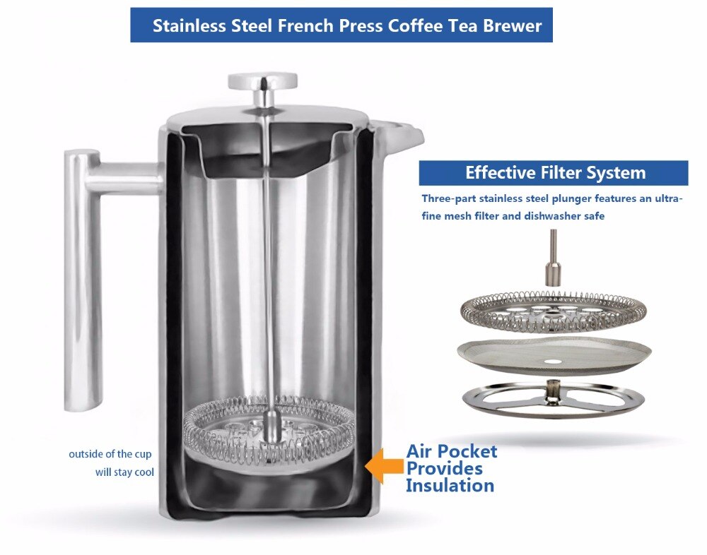 French Press Coffee Maker Perfect for Morning Coffee (34 oz), Heat Resistant , portable coffee maker