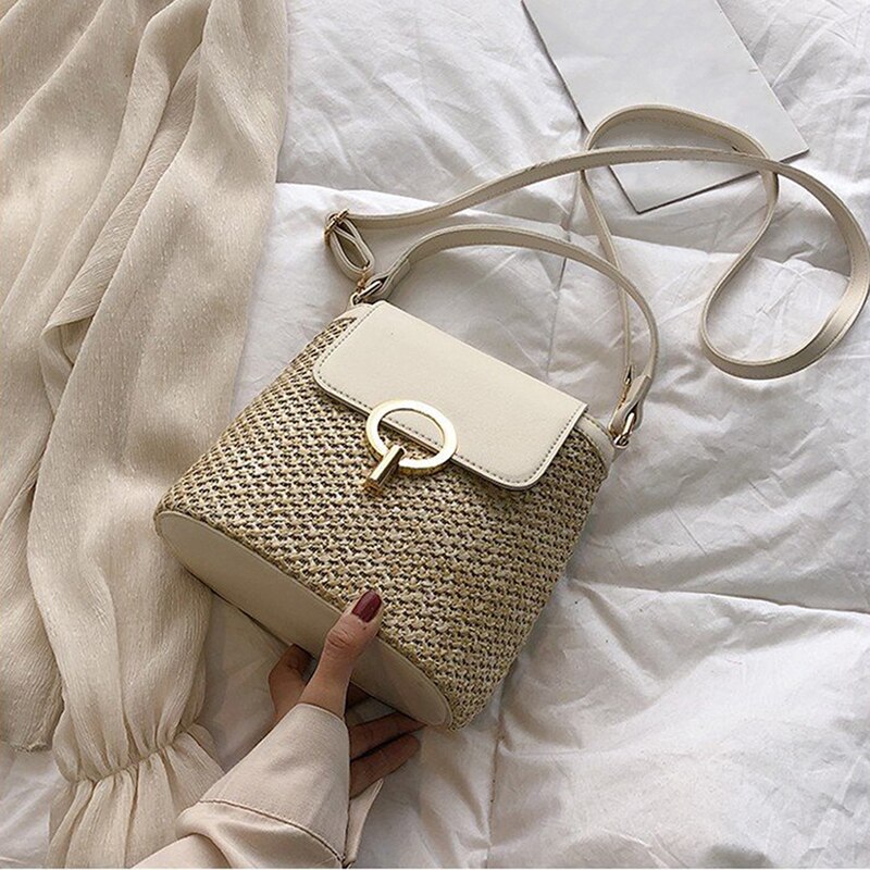 Kleine Stroh Eimer Taschen Für Frauen Sommer Umhängetaschen Dame Reise Geldbörsen Und Handtaschen Weibliche Schulter Einfache Tasche