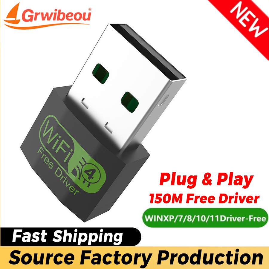 Grwibeou WLAN-USB-Adapter, 150 Mbit/s, kabelloser Hochgeschwindigkeits-Dongle, kostenloses Laufwerk, Netzwerkkarte, USB 2.0 für Laptop, PC/Laptop/Desktop