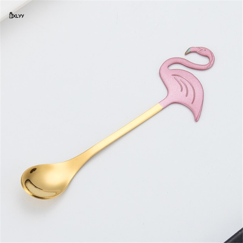 Aço inoxidável mexendo colher de café flamingo sobremesa colher acessórios cozinha utensílios de mesa ferramentas bolo colher de café para kitchen.7: Golden