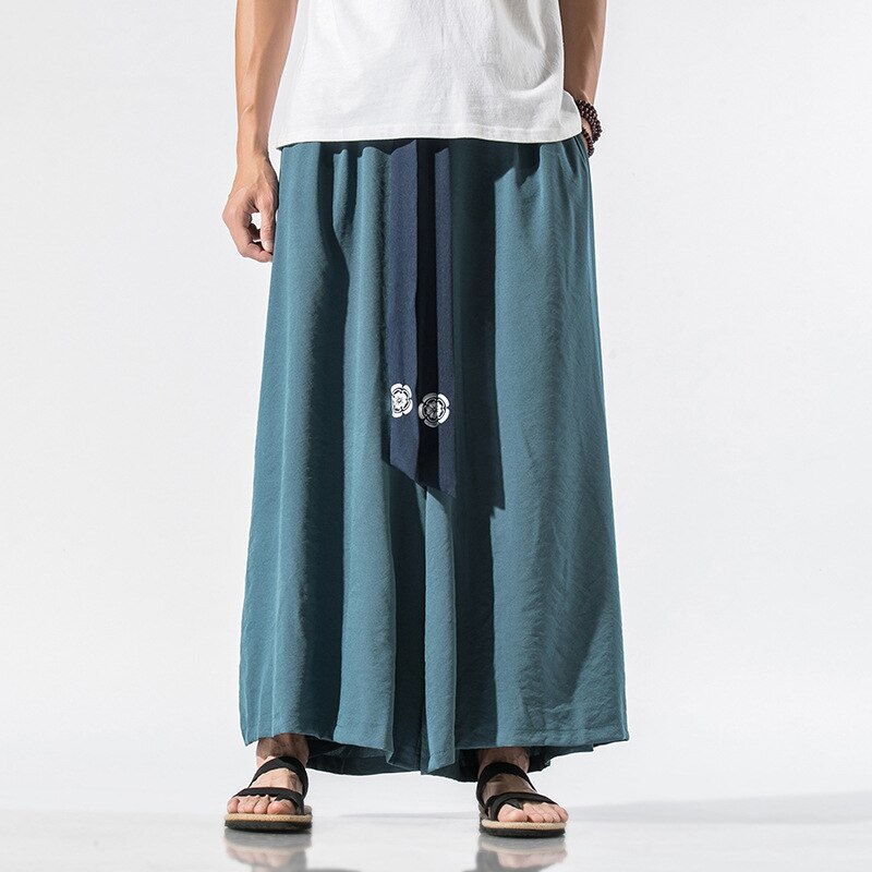 Japanese Traditional Samurai Style Kimono Loose Casual Wide Leg Pants for Men Streetwear Linen Male Solid Trouser Pants: Color2 / M