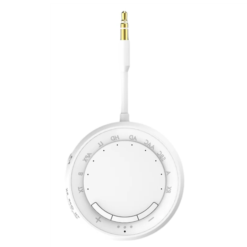 Adaptador Bluetooth 5,4 transmisor receptor adaptador para 2 auriculares baja latencia/HD AUX Audio inalámbrico Bluetooth avión: BLANCO