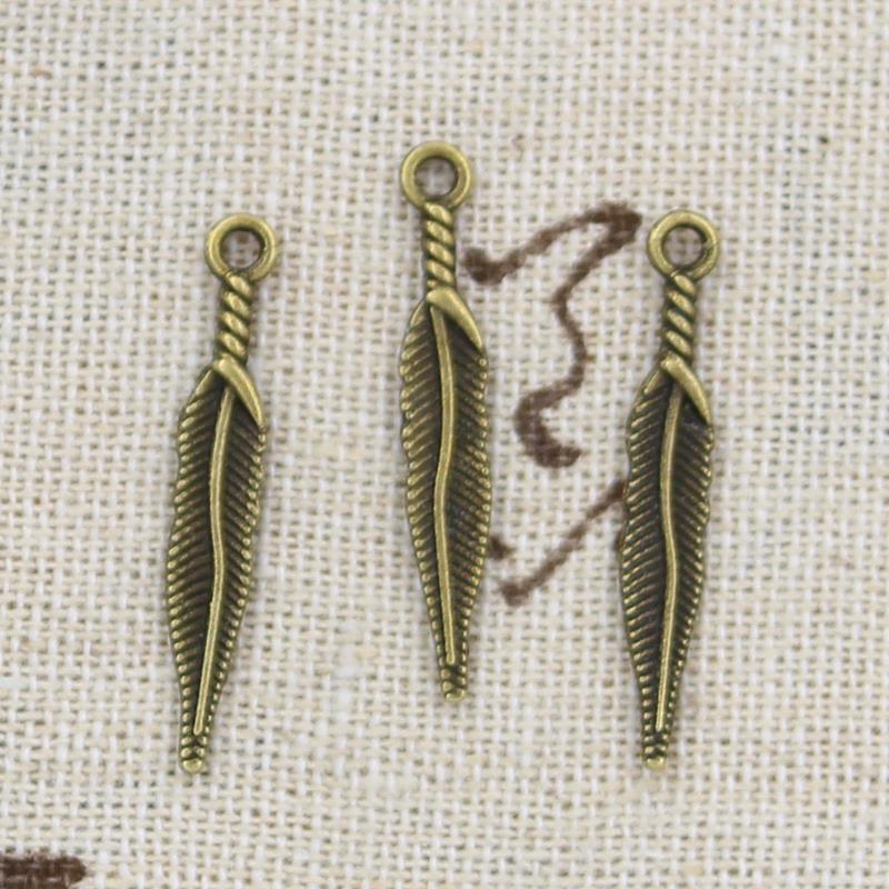 50pcs Charms Feather Leaf 28x5mm Antique Bronze Silver Color Pendants Making DIY Handmade Tibetan Bronze Silver Color Jewelry