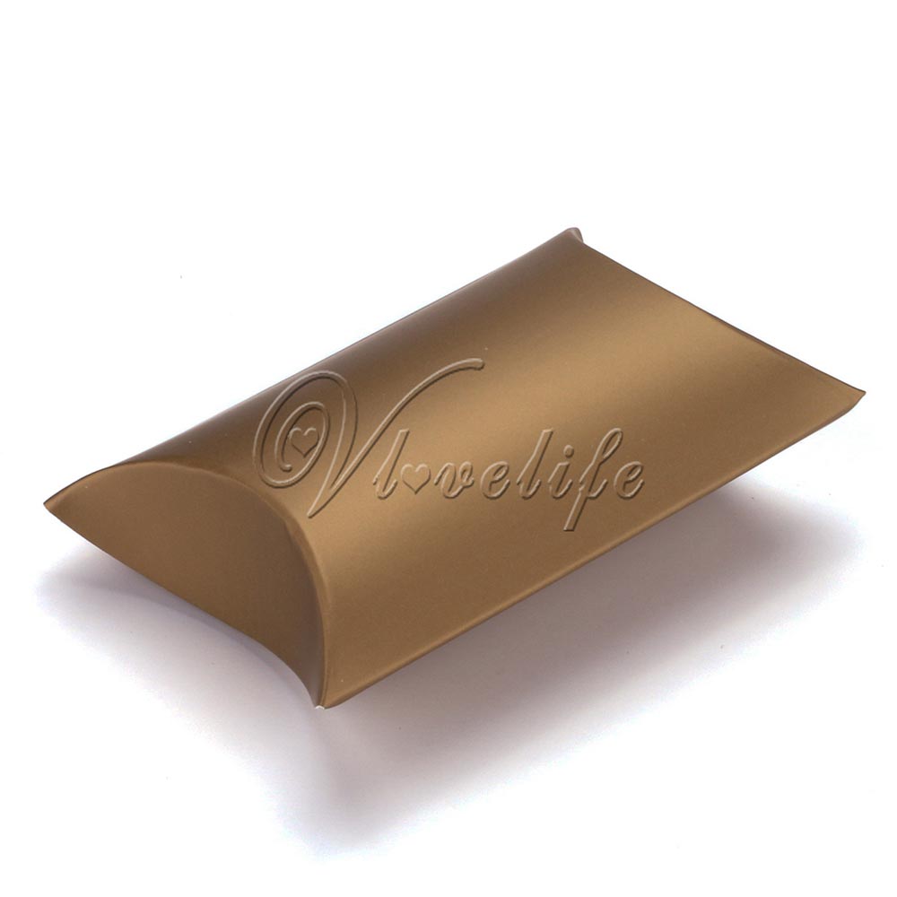 50 Stks/partij Stijl Kussen Vorm Doos Snoep Box Geschenkdoos Voor Wedding Party Favor Decor Karton/Pvc/bruin Kraft: gold