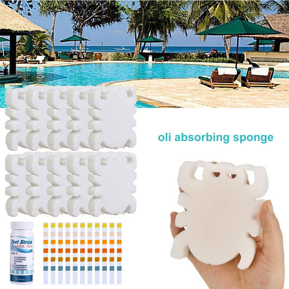 10Pcs Swimming Pool White Floating Spa Sponge Spider Oil Absorbing Float Sponge Tub Skimmer Scum Absorber with 50 Test Paper