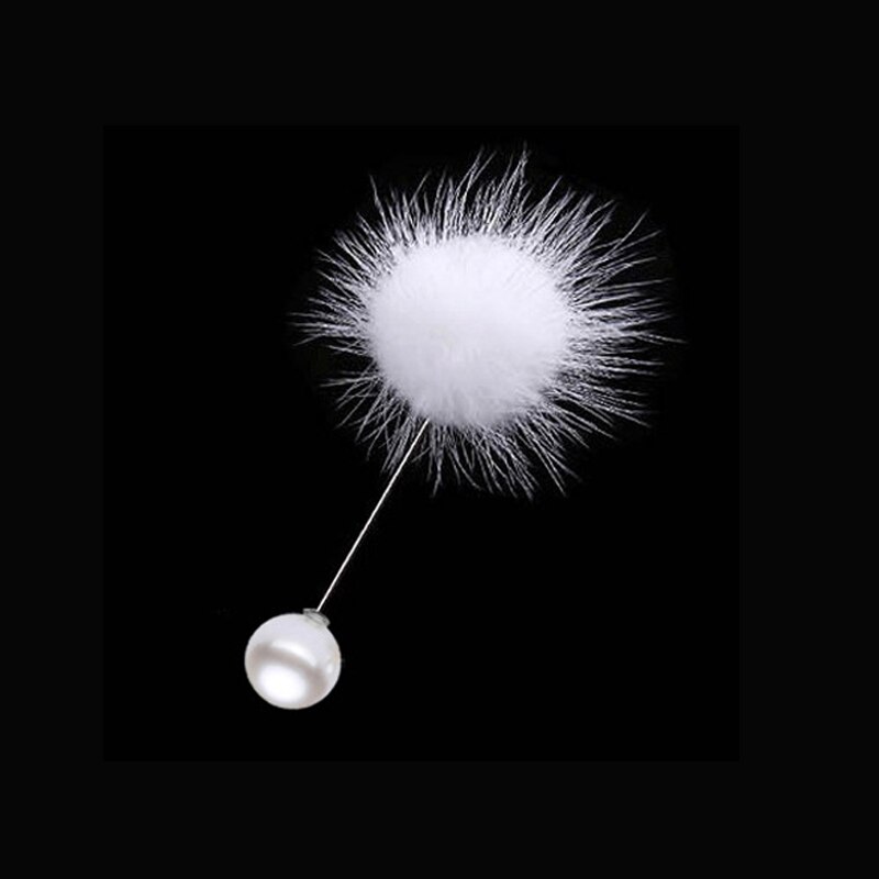 Leuke Charm Gesimuleerde Pearl Broche Pins Voor Vrouwen Koreaanse Bont pompom Bal Piercing Revers Broches Kraag Sieraden 26: white