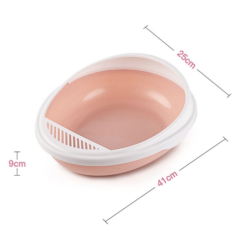 Pet Cat Kitty Open Top Litter Box with Shield and Scoop Semi-closed Anti Litter Splashes Removable Easy to Clean