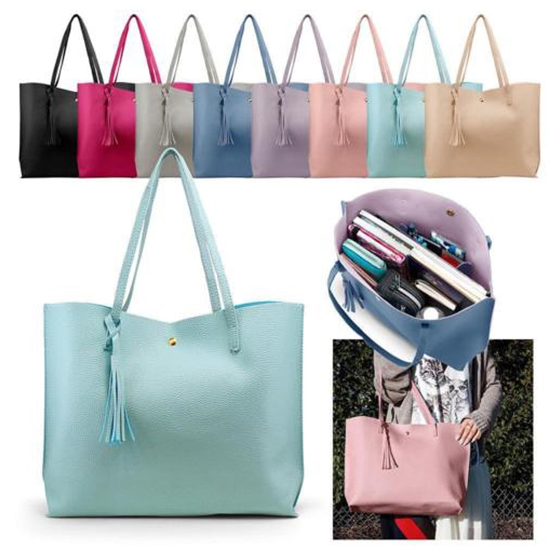 Women's Casual Shoulder Bag Handle Bag Bag 7 Colors Lady Big Capacity Purse Tassel Leather Female Big Tote