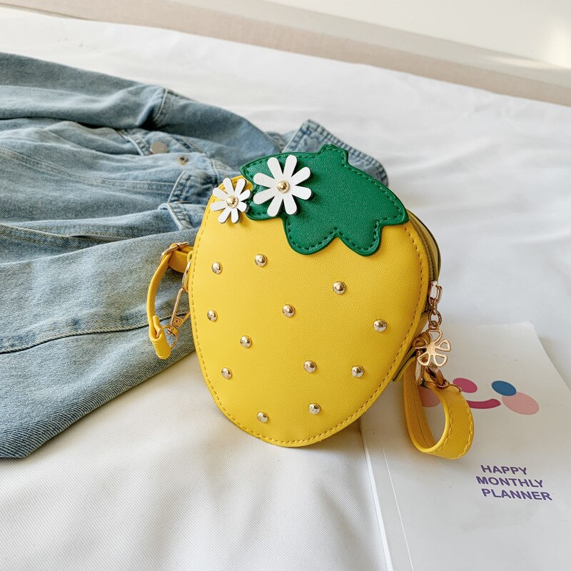 Leuke Pu Leer Meisjes Mini Fruit Portemonnee Kawaii Meisje Aardbei Crossbody Tassen Baby Accessoires Kinderen Portemonnee: YELLOW