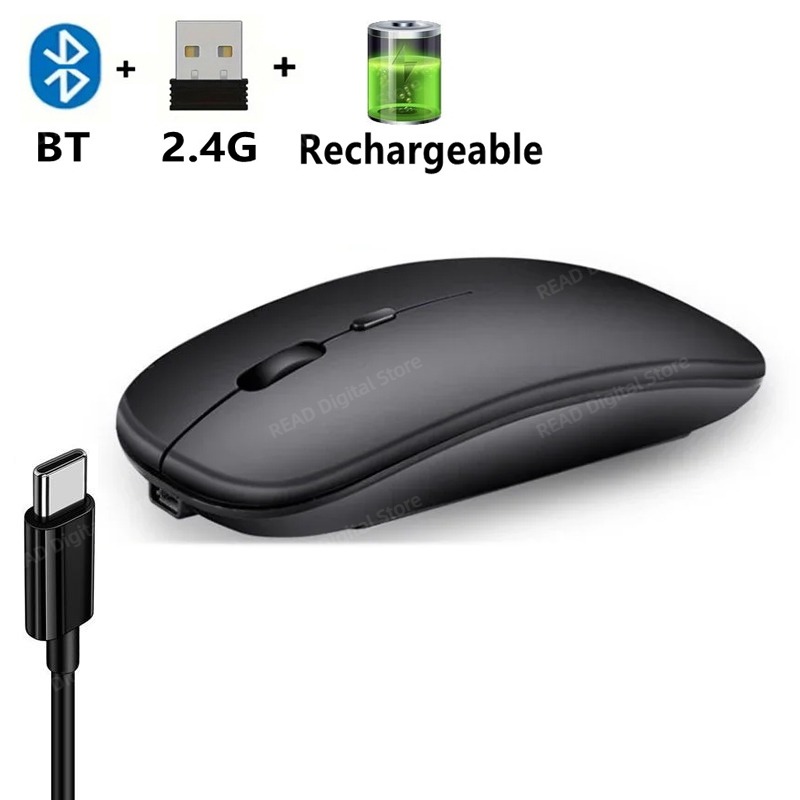 Draadloze muis Slanke Bluetooth-compatibele 2.4G computermuizen Draagbare oplaadbare / batterij Draadloze muis voor iPad Laptop Desktop: WHITE