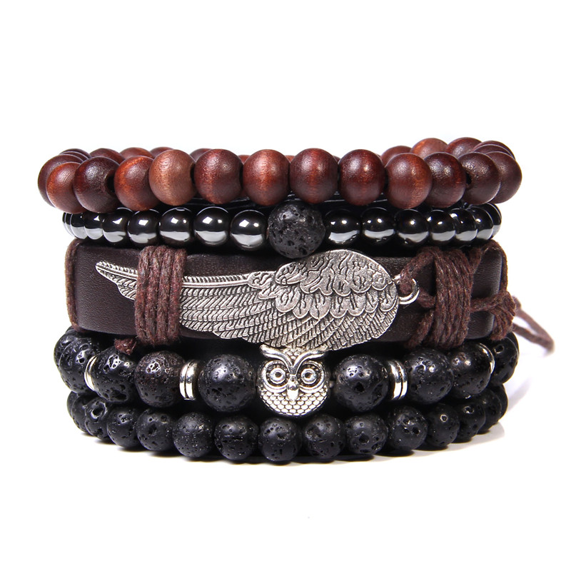 Pulsera de cuentas de madera multicapa para hombre, pulsera de cuerda de cuero marrón Vintage hecha a mano, pulseras nuevas étnicas, brazalete, de joyería 2024: Color marrón amarillo