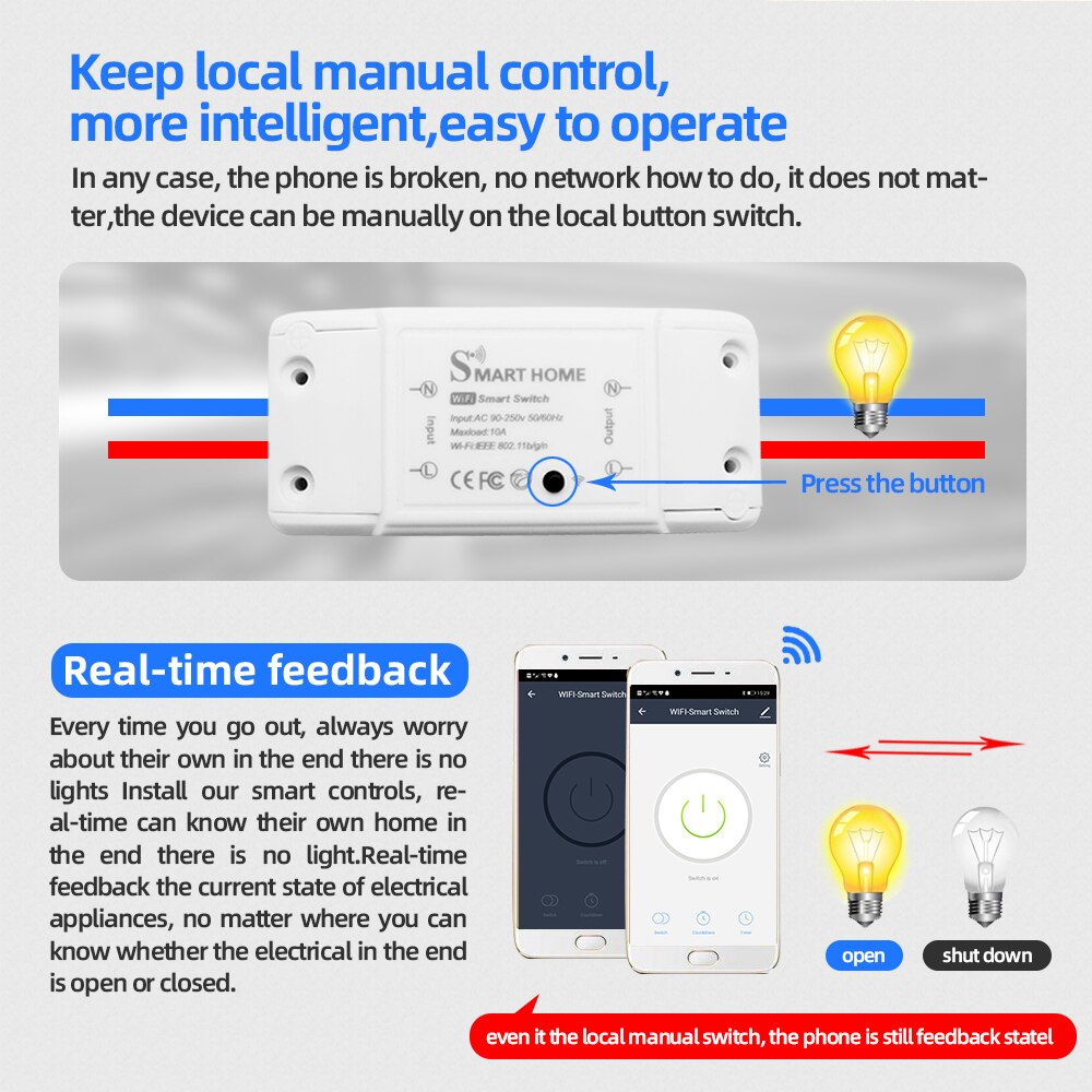 DIY Smart Home House Wifi Wireless Remote Switch Domotica LED Light Controller Module for Alexa Google Home Smartlife Tuya APP