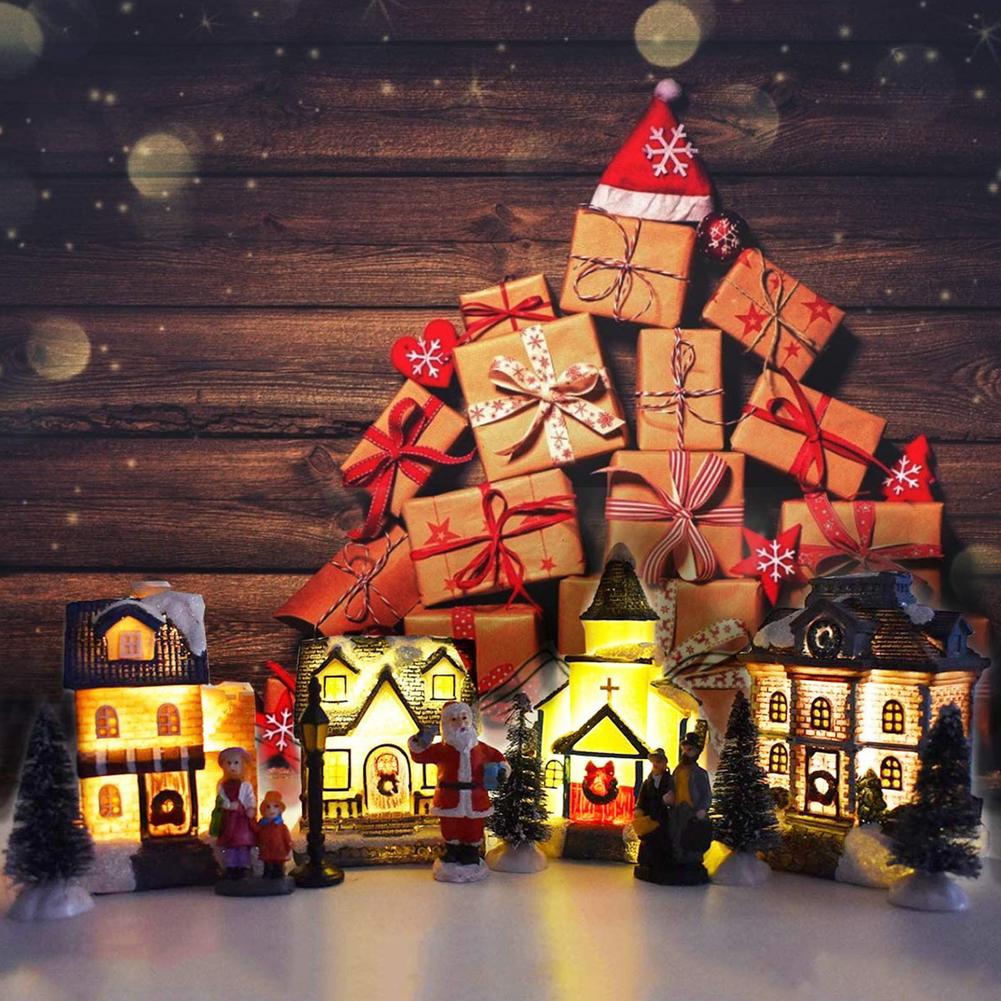 Christmas Decorations Lighthouse Christmas Scene Village Houses Town With Warm White Dream European Style Snow House Kids 1