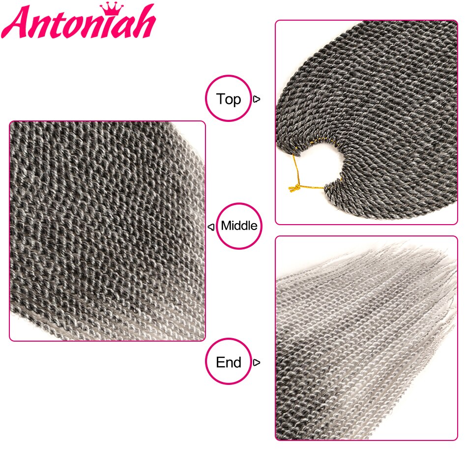 ANTONIAH Grey Senegalese Crochet Twist Braids Hair 18inch 30strands Grey Color Braid Hair Ombre Synthetic Senegal Braiding Hair