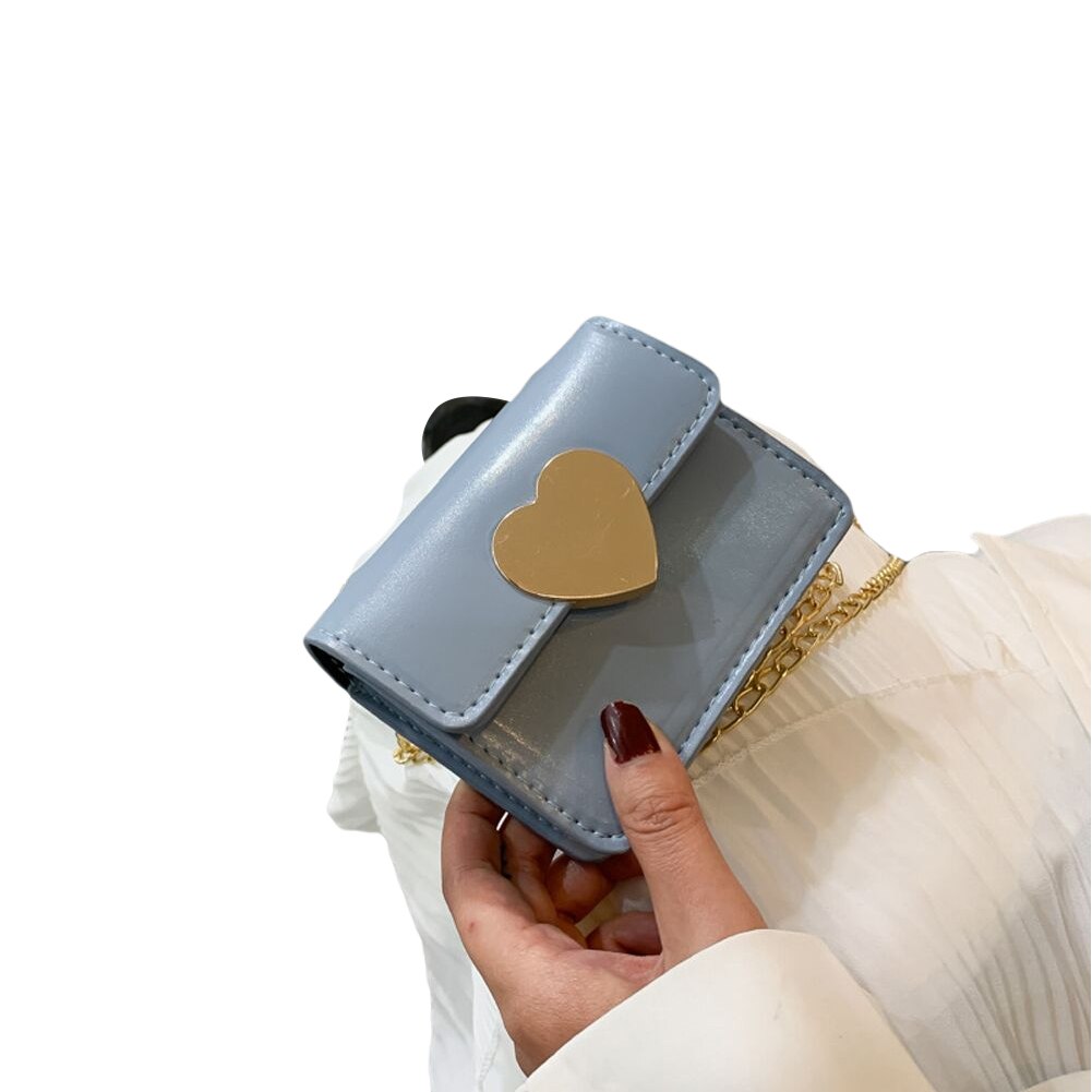 Mini borsa a tracolla semplice e Versatile femminile 2021 nuova borsa a tracolla monospalla alla moda in stile coreano con catena a cuore di pesca: Blu