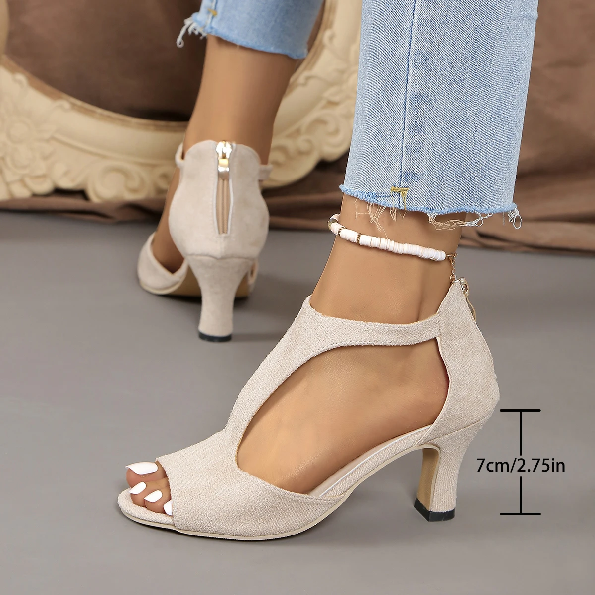 Sandalias de tacón alto con cremallera trasera para mujer, zapatos sencillos de tacón de aguja a la , talla 45, 2024