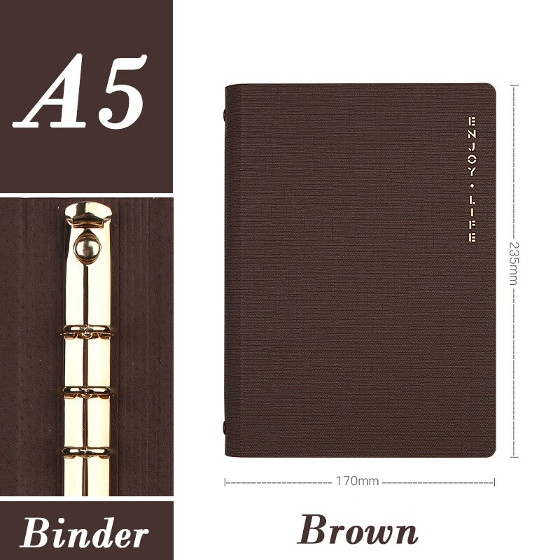 Leather Loose Leaf Binder Spiral office Business affairs High-grade Meeting Notebook 6 Holes Diary planner Agenda Bujo: Brown