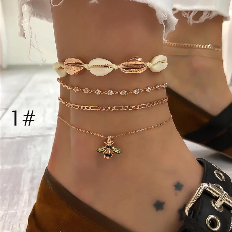 1Set Neue Böhmischen Shell Fußkettchen Für Frauen Stein Perlen Einstellbare Fußkettchen Armband Handgemachte Sommer Strände Schmuck Zubehör: 01