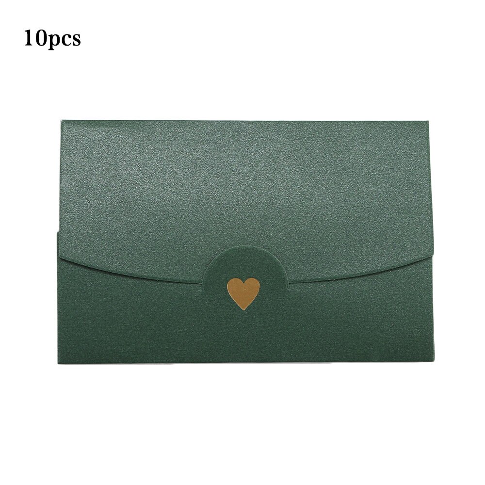 (10 pièces/lot) 10.5*7CM petite carte de voeux nom carte enveloppe estampage à amour nacré papier Mini enveloppes: Green