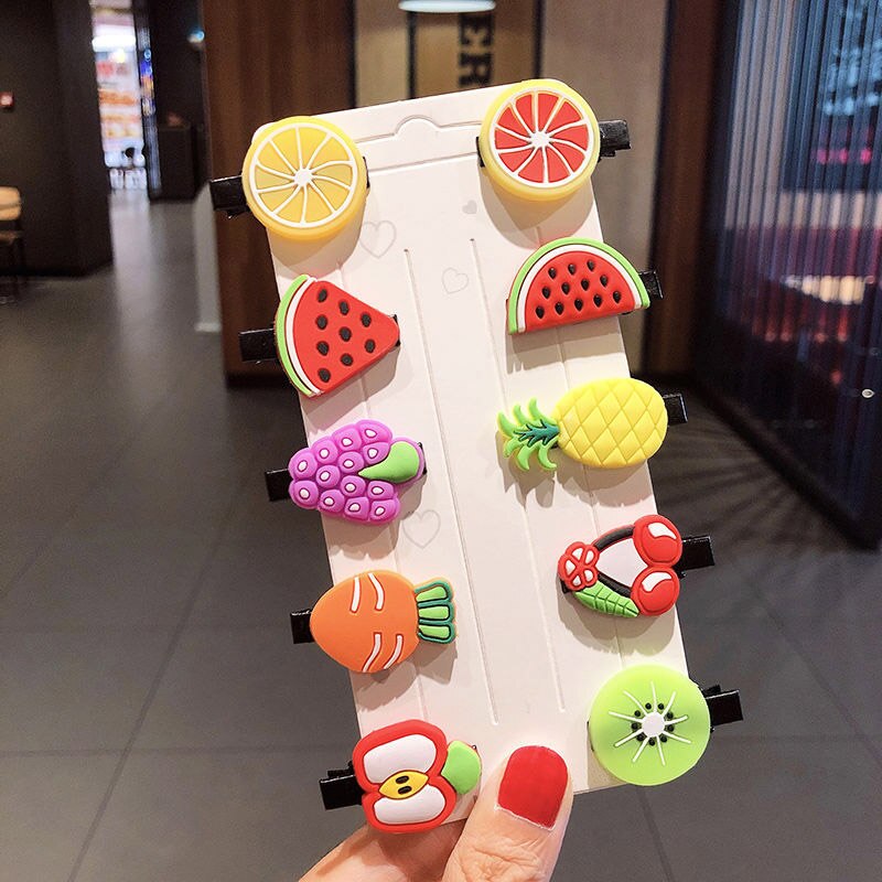 10 pçs/set dos desenhos animados do bebê menina grampo de cabelo colorfur frutas grampos de cabelo doce para crianças barrette bebê acessórios de cabelo: style 4