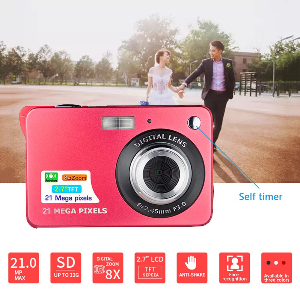 2.7 inch TFT LCD 18MP Digital Camera 8x Zoom Photo Video Camcorder (Red)