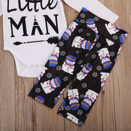 Unisex spädbarn småbarn bebis pojke jul långärmade outfits romper topp snögubbe leggings byxor hatt pullover outfit kläder 0-18m
