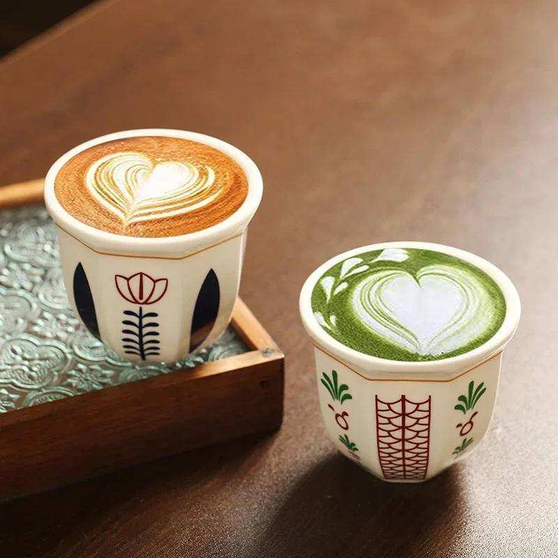 180 ml/250 ml Espressokopjes Art Bloempatroon Verbrandingsbeveiliging Latte Koffiemokken Hand Held Keramiek Kopjes cappuccino Theekopje Kerstcadeau
