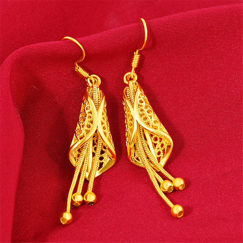 Gouden oorbellen met bedeltjes voor dames, lange oorbellen met kwastjes, oorbellen met kwastjes, feestsieraden.