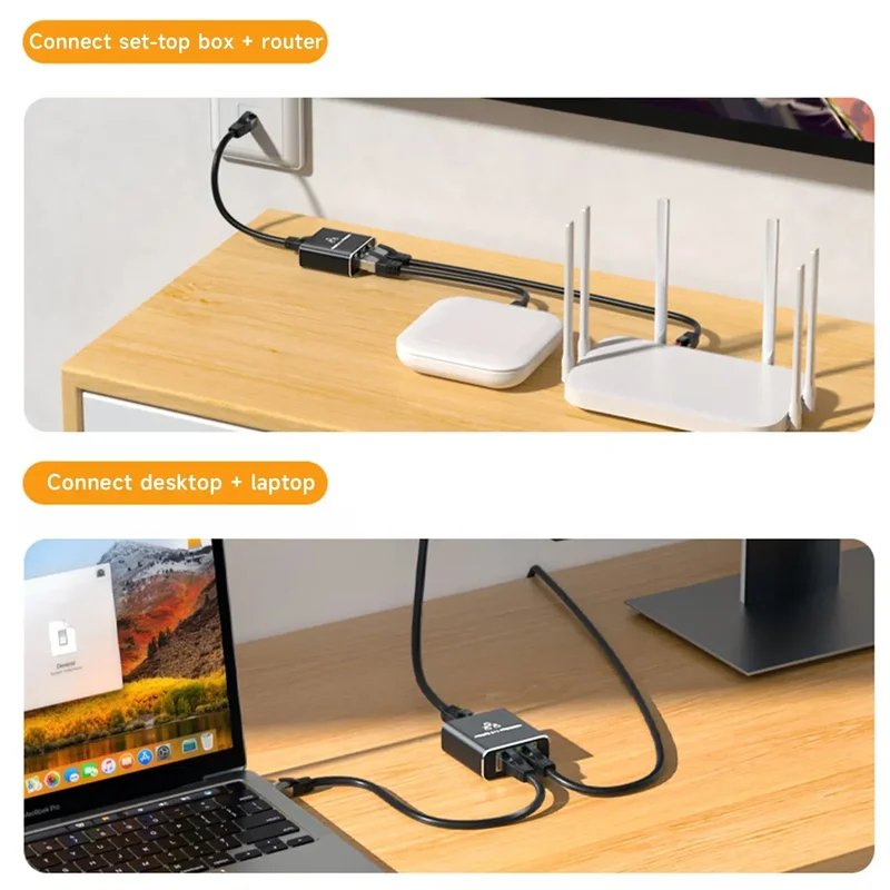 Adaptador de Extensão Gigabit Ethernet RJ45, Conector de Rede 1000Mbps para PC, Laptop, TV Box e Roteador