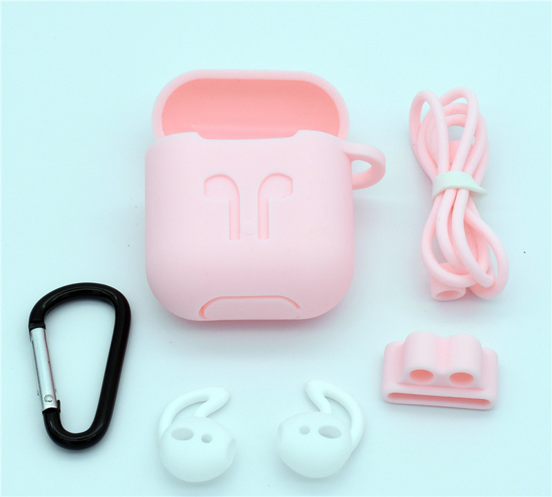 5 teile/satz Silikon Drahtlose Bluetooth Kopfhörer Fall Für Airpods 1 2 Apple TWS Ohrhörer Kopfhörer zubehör Schutzhülle: pink Set