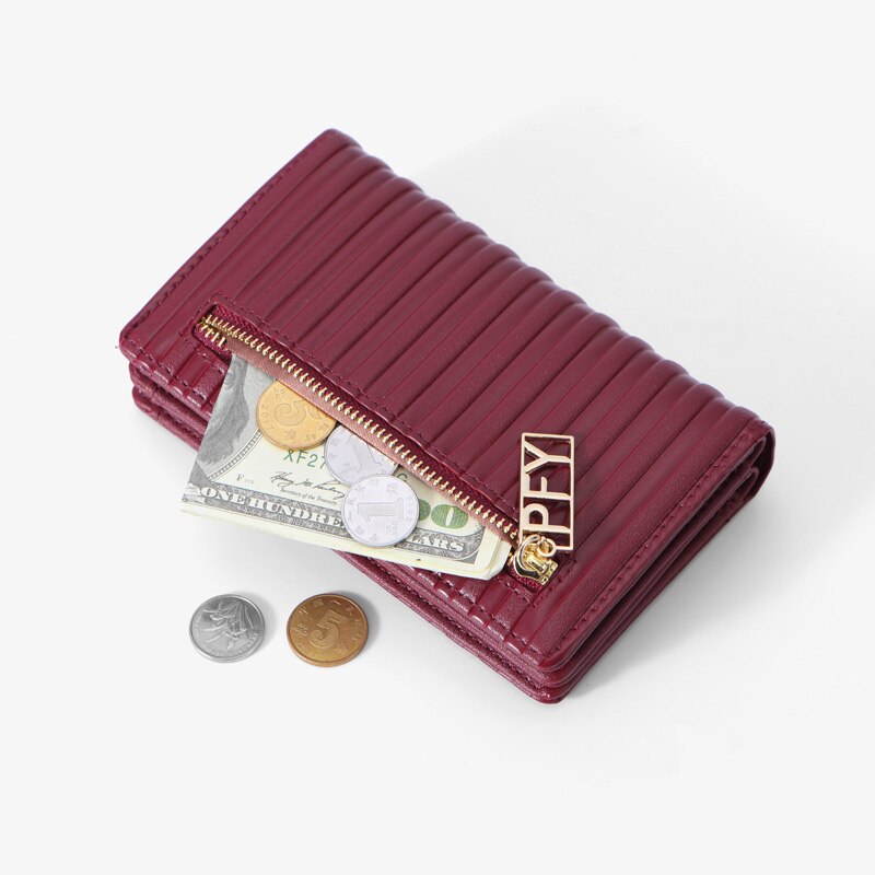 Weichen ruched trifold plånbok dam dragkedja myntficka många korthållare mjukt pu läder märke kvinnliga plånböcker