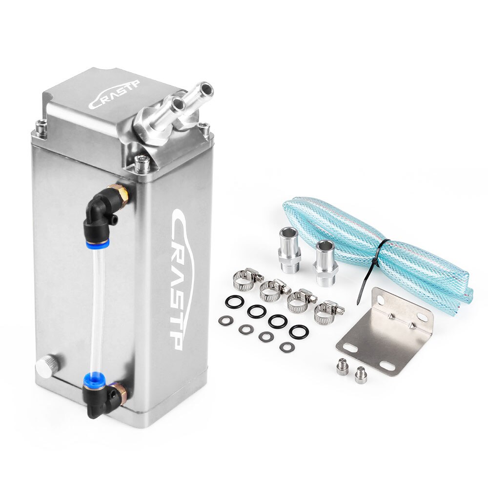 Universal Aluminum 10mm Engine Square Shape Oil Can Tank Reservoir 500ml Engine Fuel Black Red Blue Silver OCC018: Silver