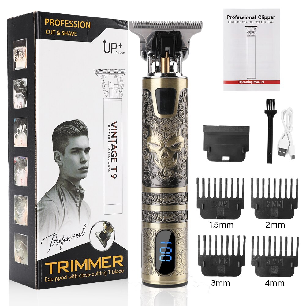 T9 Electric Hair Clipper Rechargeable Shaver Beard Trimmer 0mm Men Hair Cutting Machine Barber Hair Cutter Razor Mower for Man: LCD Devil with box