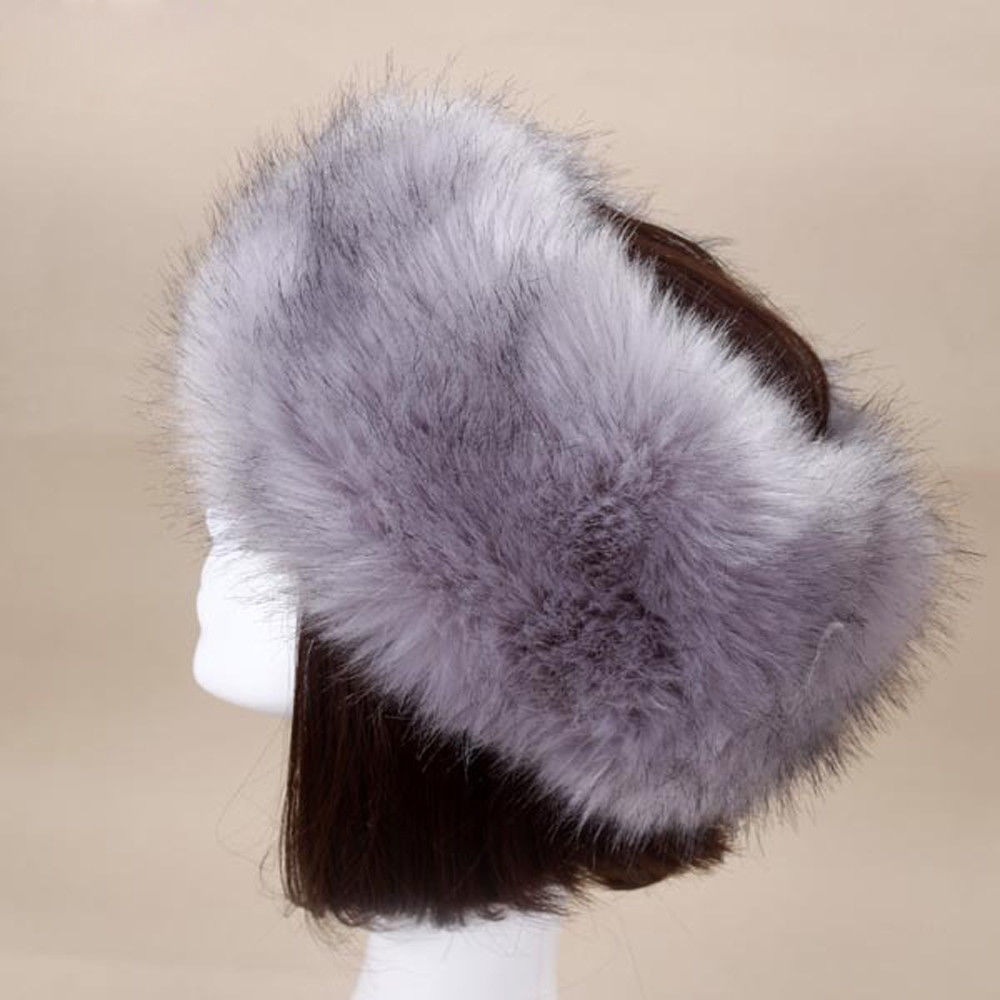 Winter Thick Furry Hairband Fluffy Russian Faux Fur Women Girl Fur Headband Hat Winter Outdoor Earwarmer Ski Hats: Gray