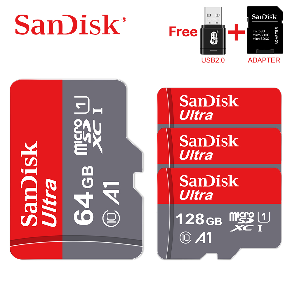 100% Originele Sandisk Micro Sd Card Class10 Tf Card16gb 32Gb 64Gb 128Gb Geheugenkaart Voor Telefoon En Tafel pc Met Adapter