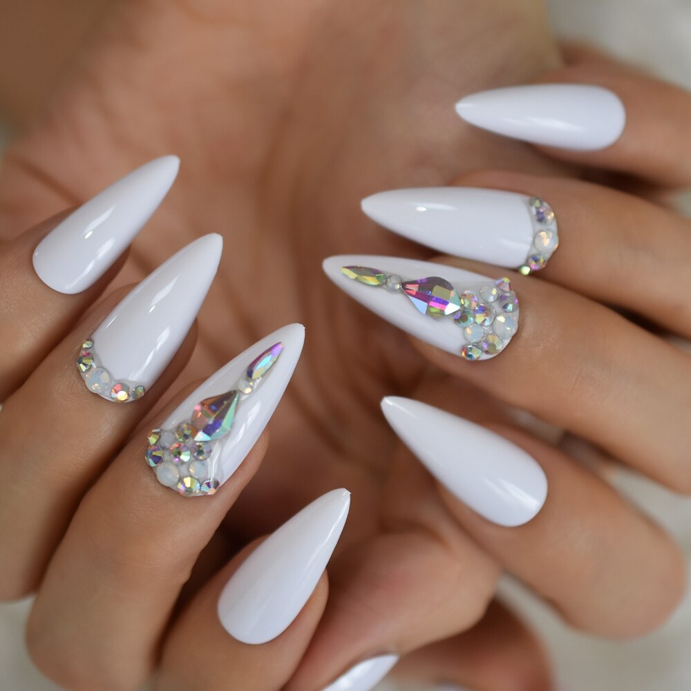 Faux-ongles nus, en ABS, longs brins pointus et Stiletto, en acrylique, artificiels, pointe en Strass pour manucure, 24: L5743